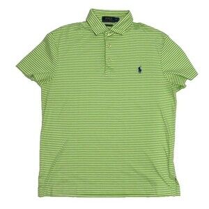 Polo Ralph Lauren Pima Polo Shirt Mens M Green White Stripes Soft Touch Good Con